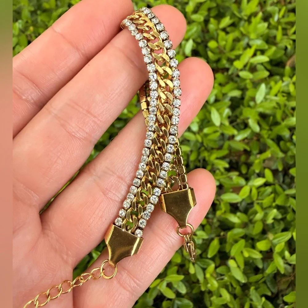 Gold Crystal Chain Bracelet Stainless Steel
